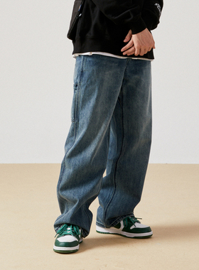 DRINK LIFE春夏牛仔裤男春日系直筒潮牌水洗休闲宽松裤子美式复古