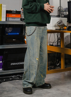 DRINK LIFE美式复古vintage水洗做旧牛仔裤宽松直筒休闲裤男女款
