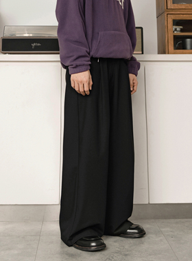 DRINK LIFE美式复古cleanfit黑色垂坠感高级感西裤宽松直筒休闲男