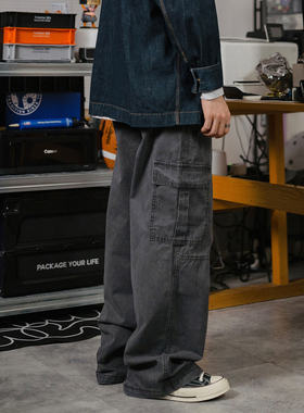 DRINK LIFE美式复古cleanfit深灰色工装裤水洗做旧宽松直筒休闲裤