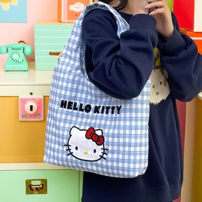 新款帆布女包格子简约单肩包上班通勤休闲包布袋大学生书包便当包