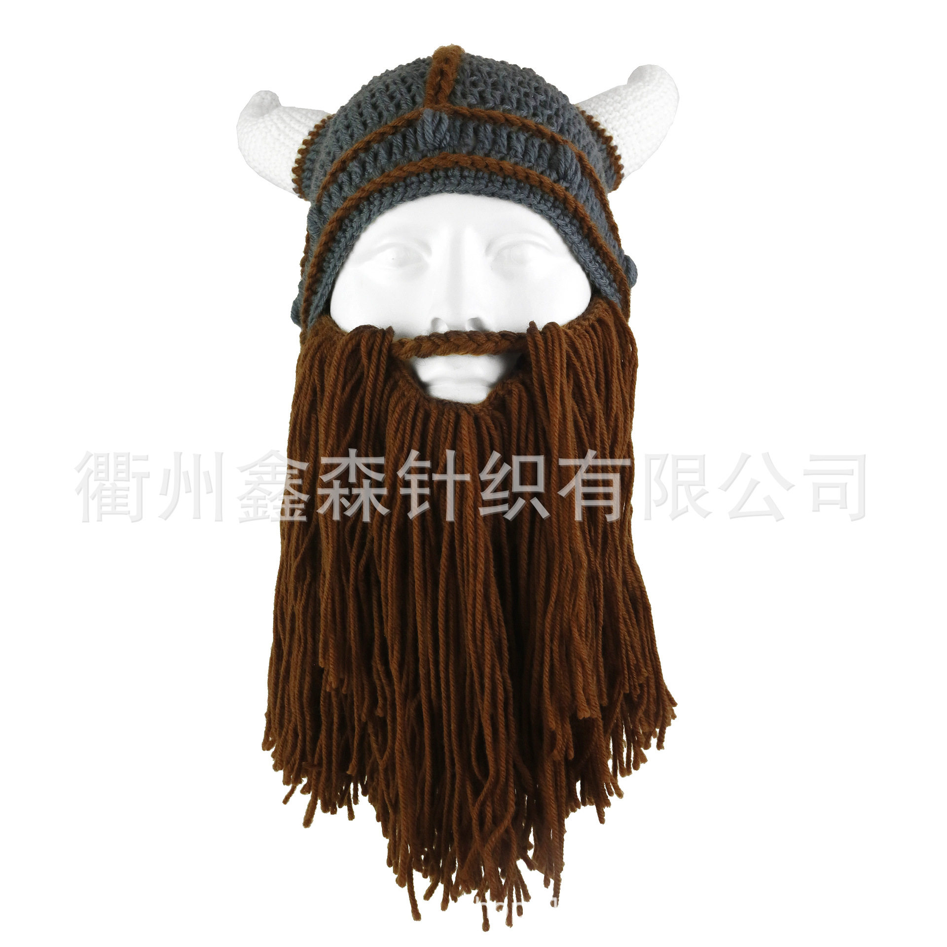 创意个性牛角维京帽子派对帽奇葩秋冬毛线海盗维京人胡子帽