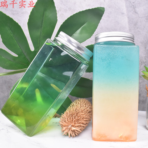 网红方形瓶子一次性400ml奶茶杯