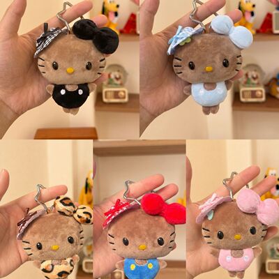 迷你豆豆眼黑皮kitty猫毛绒公仔玩偶包包挂件汽车钥匙扣女生礼物