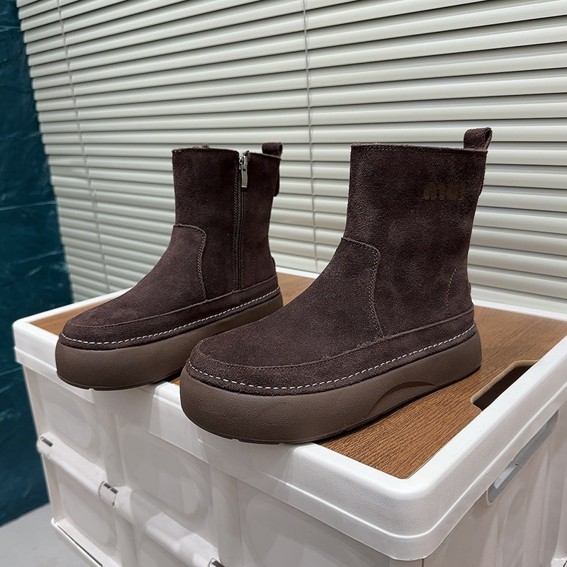 磨砂牛皮厚底加绒保暖马丁靴女冬季切尔西短靴英伦帅气防滑女棉靴,女鞋,马丁靴,淘宝优惠券,粉丝福利购,淘宝优惠卷