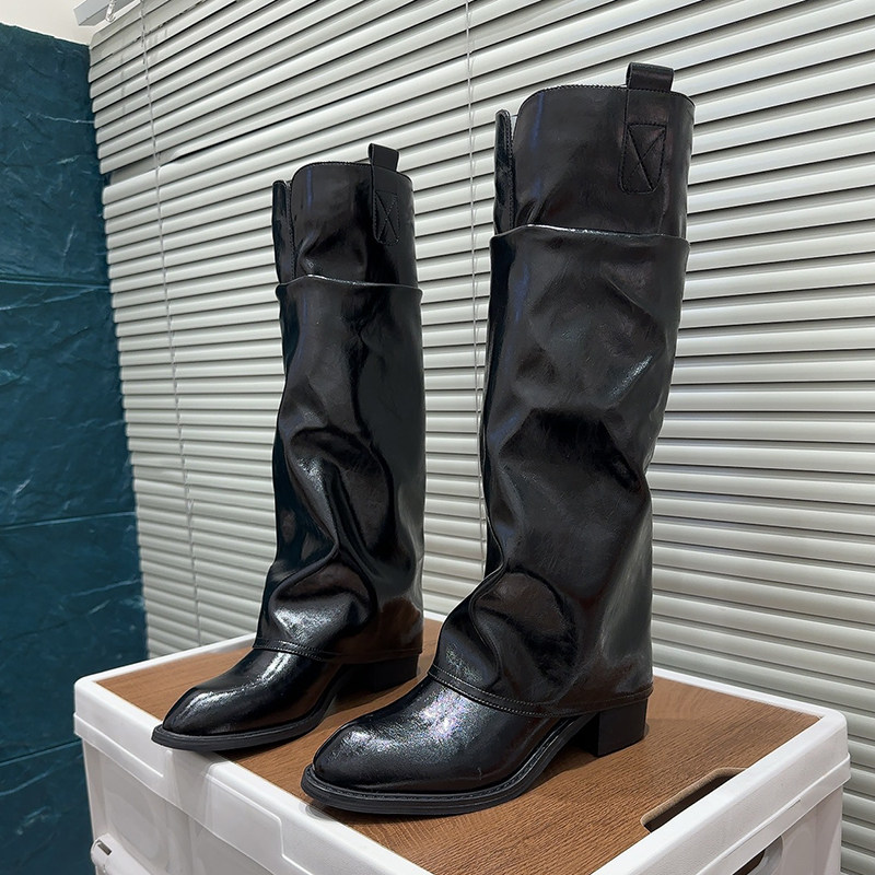 欧洲站漆皮厚底高筒不过膝长靴小个子增高时尚马丁靴女尖头骑士靴,女鞋,马丁靴,淘宝优惠券,粉丝福利购,淘宝优惠卷