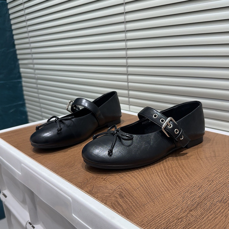 法式蝴蝶结一字带玛丽珍鞋女低帮平底单鞋圆头百搭小皮鞋豆豆鞋潮