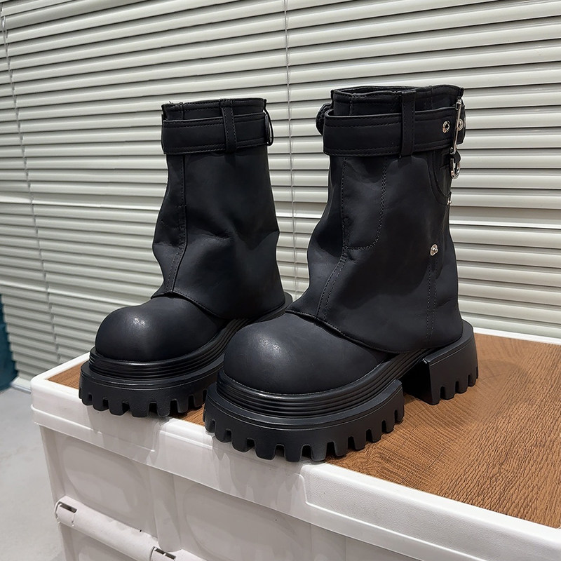 欧洲站松糕厚底切尔西大头短靴2025秋冬英伦风帅气机车靴百搭女靴