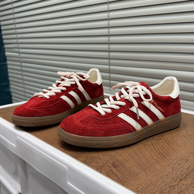 红色拼色真皮德训鞋女2026春季新款平底休闲运动鞋百搭板鞋学生鞋,女鞋,德训鞋,淘宝优惠券,粉丝福利购,淘宝优惠卷