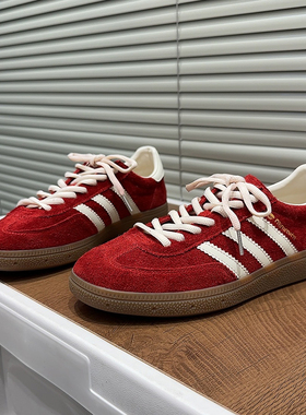 红色拼色真皮德训鞋女2026春季新款平底休闲运动鞋百搭板鞋学生鞋