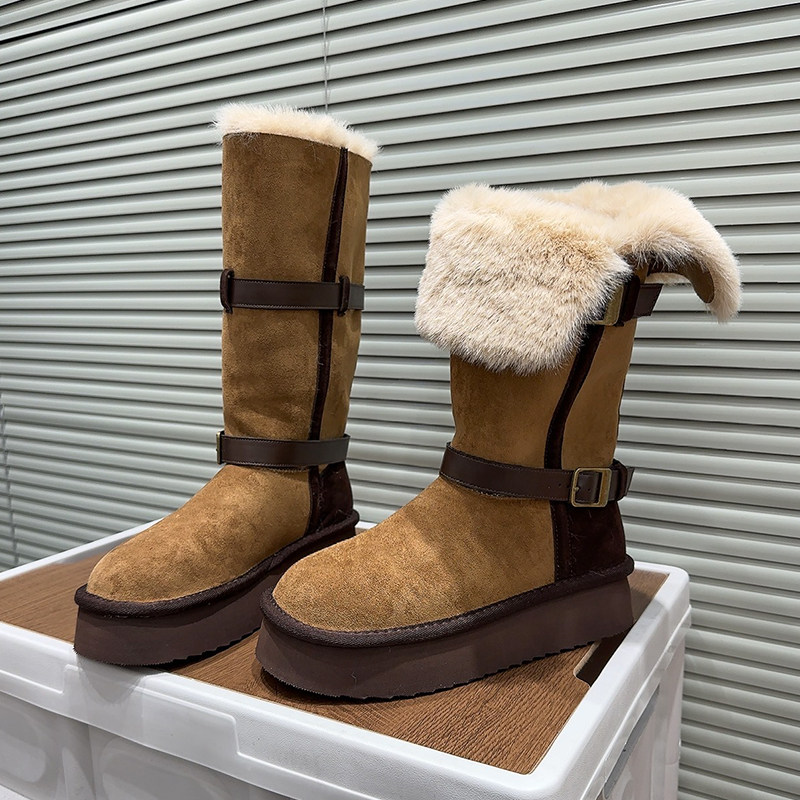 真皮翻领厚底毛绒雪地靴女2025冬季新款加绒保暖长筒靴子东北棉鞋,女鞋,时尚雪地靴,淘宝优惠券,粉丝福利购,淘宝优惠卷
