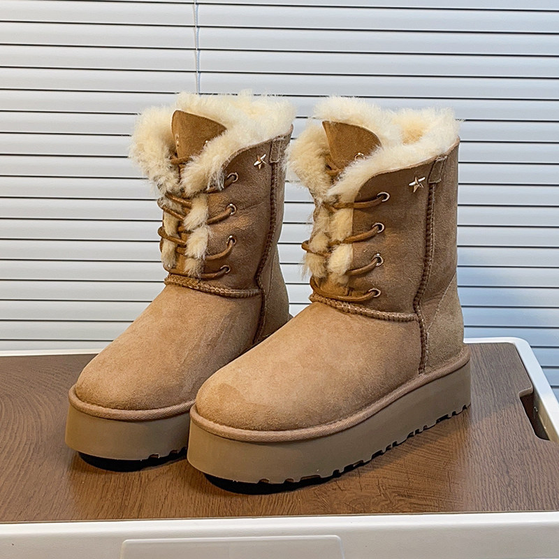 河南桑坡厚底雪地靴女冬季皮毛一体新款时尚两穿系带蝴蝶结中筒靴,女鞋,时尚雪地靴,淘宝优惠券,粉丝福利购,淘宝优惠卷