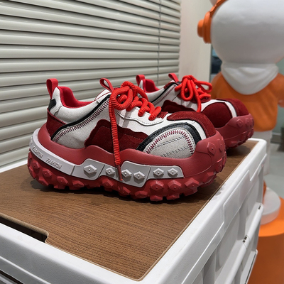 欧洲站轮胎榴莲老爹鞋女真皮拼色大头女鞋小个子增高百搭休闲运动