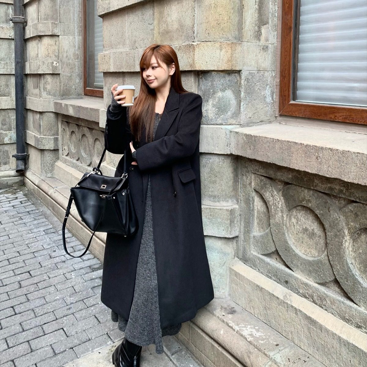 已出货 黑色风衣外套女秋冬韩版宽松垫肩高级感廓形西装毛呢大衣,女装/女士精品,毛呢外套,淘宝优惠券,粉丝福利购,淘宝优惠卷