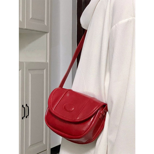 复古油蜡皮马鞍包小众质感2025新款韩国时尚百搭休闲单肩斜挎包女