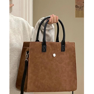 黑哥同款 秋冬磨砂加拉链复古超大容量手提包单肩斜挎大包 2025新款