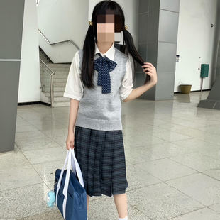 原创正版海苔jk格纹百褶裙半身裙长裙子女学院风针织背心短袖衬衣