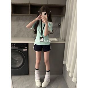 日系原创JK制服运动休闲短袖套装学院风刺绣运动服圆领上衣女夏季