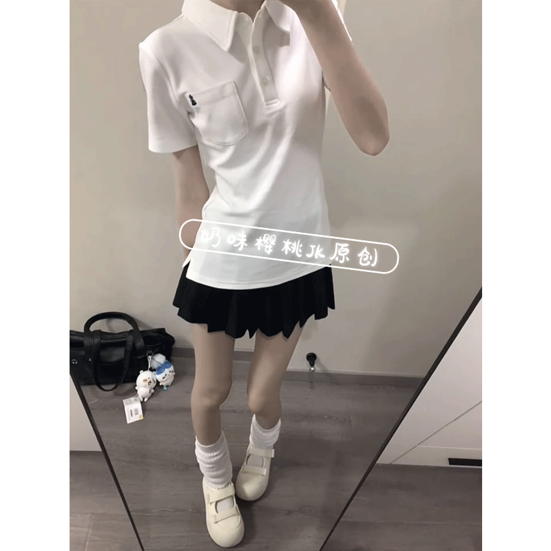 jk制服白色POLO衫短袖上衣女款夏