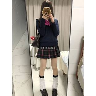 日系JK制服学院针织衫原创格裙套装女秋冬套头毛衣德兰西格裙套装