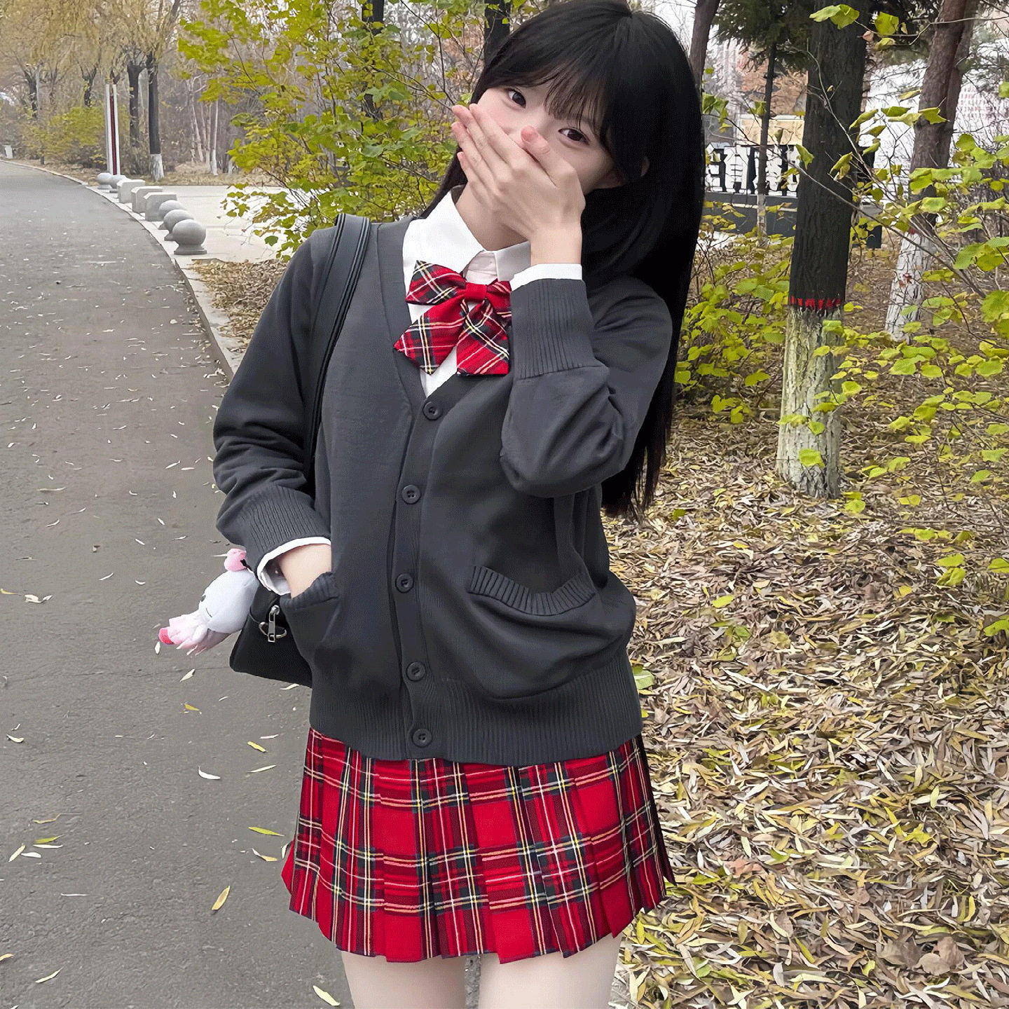 jk萌妹格裙制服套装秋冬保暖针织