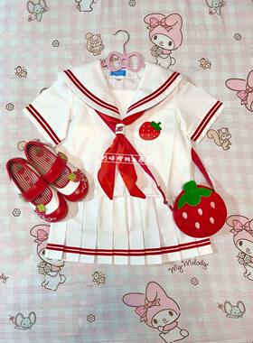 可爱草莓上衣基础水手服女软妹