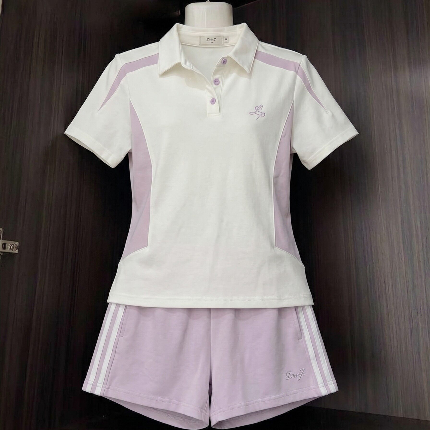紫色体操服JK制服套装女休闲运动服收腰polo衫短袖短裤一整套装