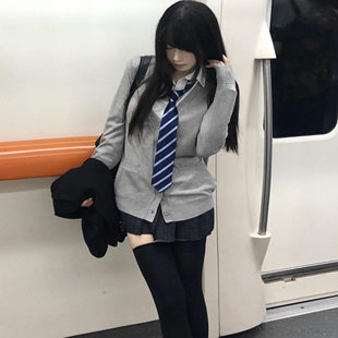 日系原创正版jk凛凛格纹百褶裙短裙校供感针织开衫长袖上衣女套装