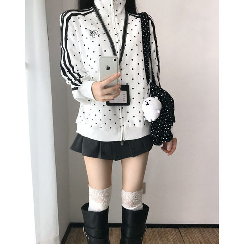 波点体操服外套女秋冬新款宽松女