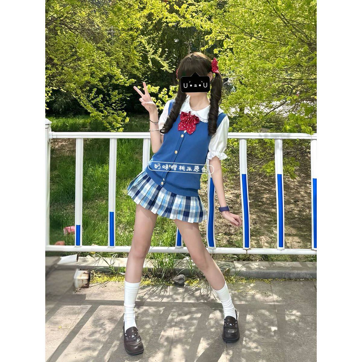 学院风JK制服原创新款气泡水格裙短裙可爱甜美学生日系高腰半身裙