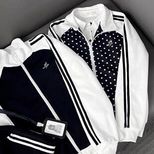 韩系波点撞色体操服立领长袖外搭外套上衣女生休闲运动服秋冬款