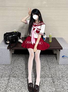 原创学院JK制服红三本短袖水手服