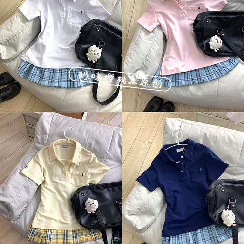 jk收腰Polo衫上衣女夏季狗皮皮jk