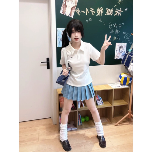 刺绣款小岛polo衫短袖衬衫上衣女