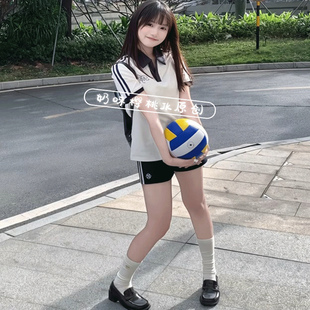 白色polo衫休闲运动体操服套装女生夏新品短袖短裤jk原创正版制服