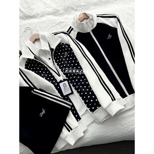 黑白条纹立领体操服韩系上衣外搭外套女生学院风休闲运动服JK制服