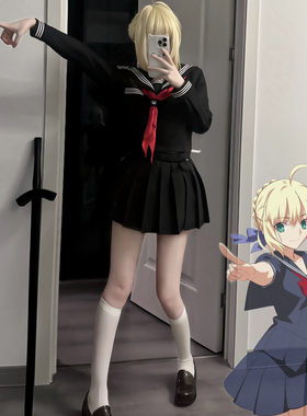 日系正统基础长袖黑色三本水手服