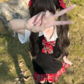 原创正版 jk制服学院风校供感十足黑色针织套头毛衣小辣椒格裙套装