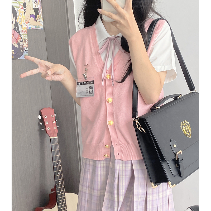 日系jk制服背心毛衣马甲女基础款纯色秋季薄款学院风外搭针织开衫