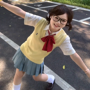 松蓝jk制服格裙女生秋冬季校供感刺绣针织衫背心马甲上衣四件套装