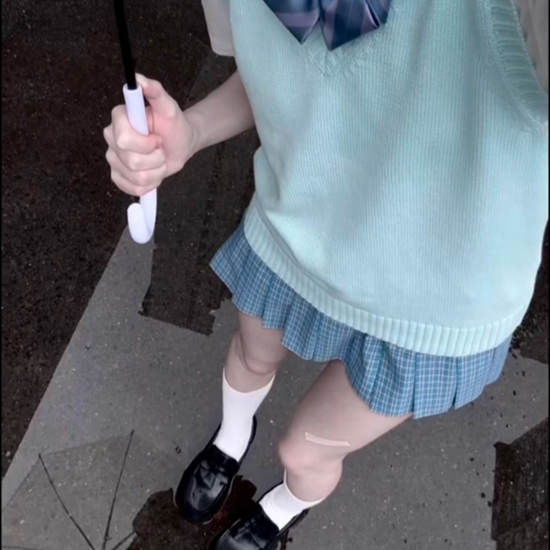 松蓝jk制服格裙高腰百褶裙子女生