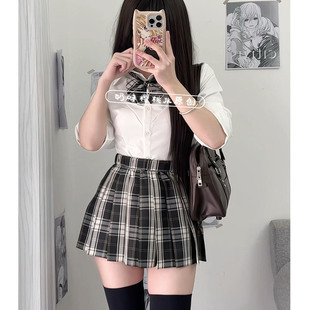 黑板报原创jk制服女新款夏季学院风长袖白衬衫上衣收腰显瘦三件套