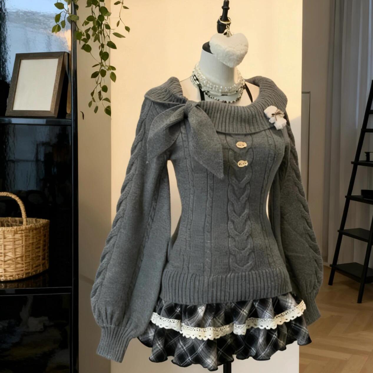 针织长袖毛衣外套女生秋冬款收腰