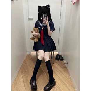 水手服JK制服学院日系绀三本校供中间服短袖衬衫套装女百褶裙短裙