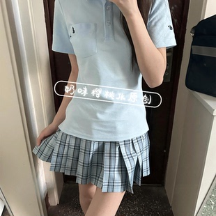 小谷 polo衫 学院风收腰短袖 显瘦 T恤上衣女夏季 日系校供感修身