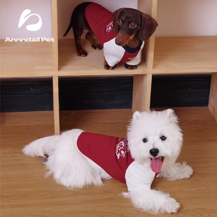 andall狗狗衣服秋冬红色抗菌插肩恤雪纳瑞比熊泰迪宠物打底衫 T恤