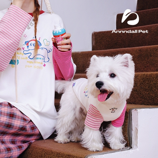 andall狗狗衣服秋冬人宠亲子装 中小型犬宠物衣服 假两件条纹长袖