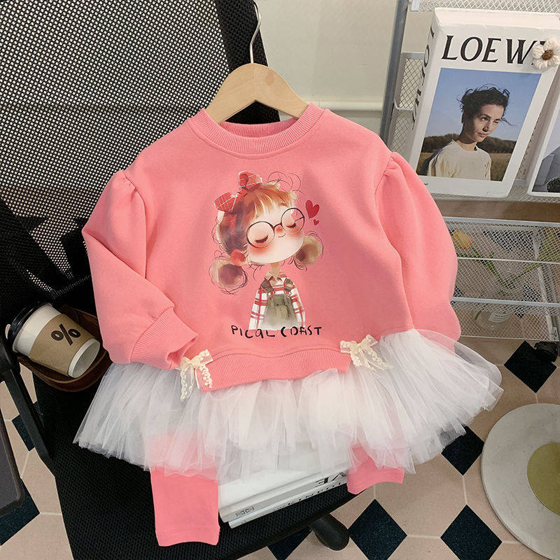 女童卫衣裙春装新款洋气儿童网纱连衣裙宝宝春秋季韩版打底衫上衣