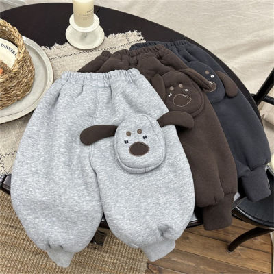 儿童卡通加绒卫裤冬装新款男童宝宝加厚裤子小童一体绒休闲束脚裤
