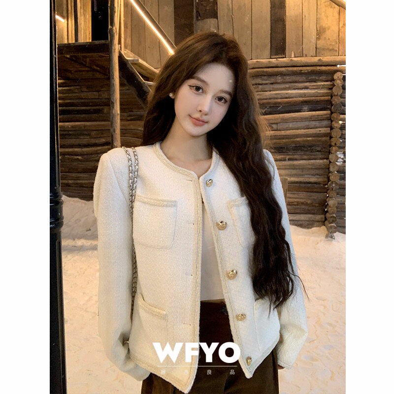 WFYO/羊毛白色粗花呢小香风外套女2026春秋新款气质名媛短款上衣